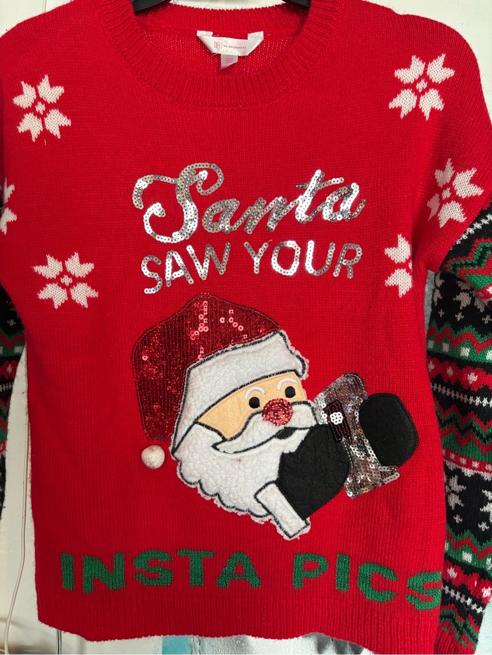 No Boundaries Red Christmas Santa 'Santa Saw Your Insta Pics' Sweater